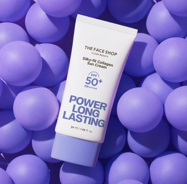 2 x THE FACE SHOP Power Long Lasting Silky-fit Collagen Sun Cream SPF50+ PA++++ 50ml from Korea