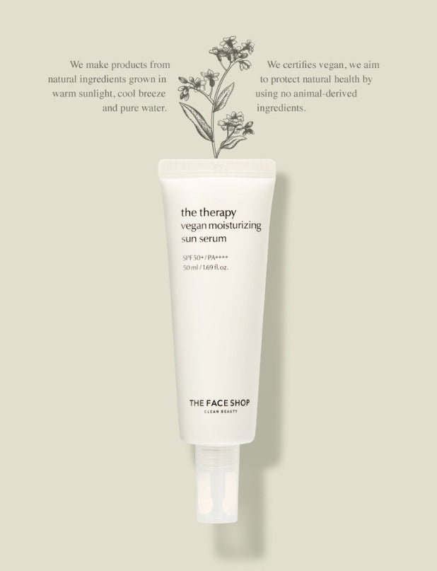THE FACE SHOP The Therapy Vegan Moisturizing Sun Serum SPF50+ PA++++ 50ml from Korea