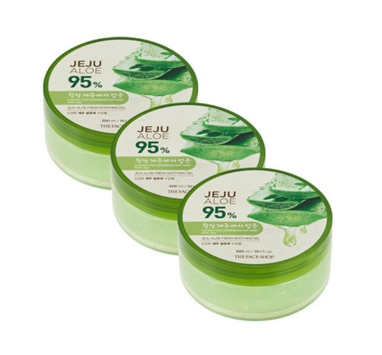 3 x THE FACE SHOP Jeju Aloe Fresh Soothing Gel 300ml (Jar Type) from Korea