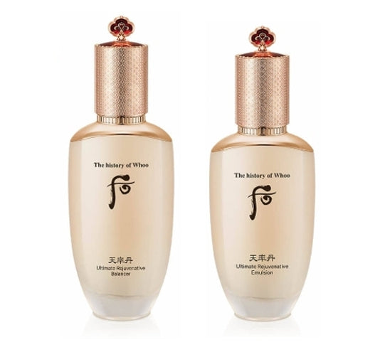 The History of Whoo Cheonyuldan Hwayul Ultimate Rejuvenating Balancer + Emulsion Set for deep hydration and firming skincare
