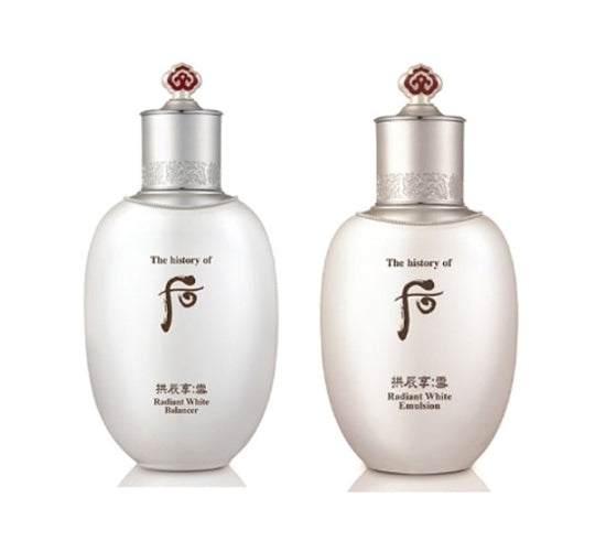 The History of Whoo Gongjinhyang:Seol Mibaek Radiant White Balancer + Emulsion Set for brightening and moisturizing skincare