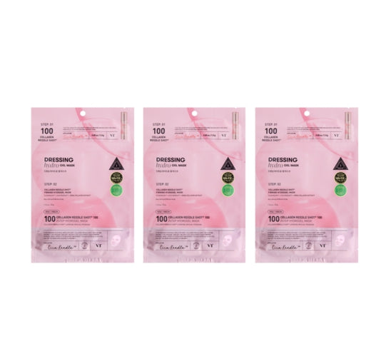 3 x VT COSMETICS Collagen Reedle Shot 100 2 Step Hydrogel Mask - Firming & Anti‑Aging Treatment from Korea
