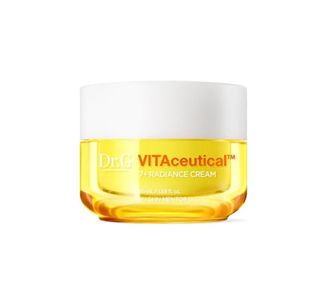 A jar of Dr.G VITAceutical 7+ Radiance Cream against a white background.